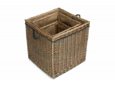 Basket, Set of 3 ANTIQUE WASH SQUARE STORAGE BASKET 