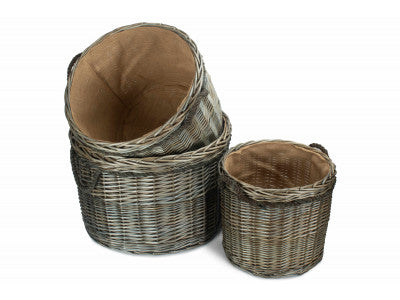 Basket, Set of 3 ANTIQUE WASH ROUND STORAGE BASKET 