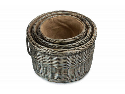 Basket, Set of 3 ANTIQUE WASH ROUND STORAGE BASKET 