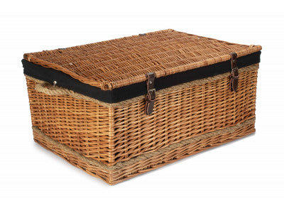 "Basket, 28" DOUBLE STEAMED ROPE HANDLED TRUNK with BLACK LINING"