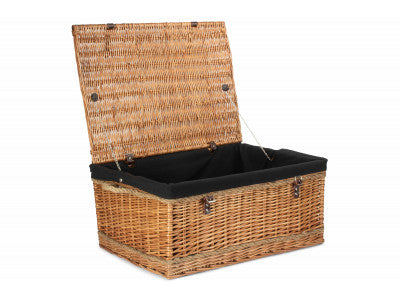 "Basket, 28" DOUBLE STEAMED ROPE HANDLED TRUNK with BLACK LINING"