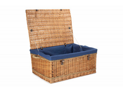 "Basket, 28" DOUBLE STEAMED ROPE HANDLED TRUNK with NAVY BLUE LINING"