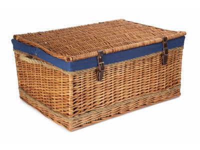 "Basket, 28" DOUBLE STEAMED ROPE HANDLED TRUNK with NAVY BLUE LINING"