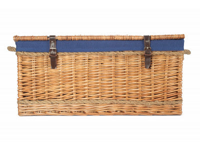 "Basket, 28" DOUBLE STEAMED ROPE HANDLED TRUNK with NAVY BLUE LINING"