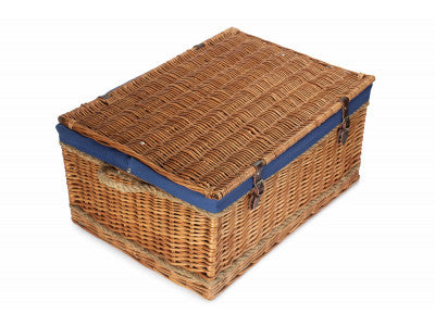 "Basket, 28" DOUBLE STEAMED ROPE HANDLED TRUNK with NAVY BLUE LINING"