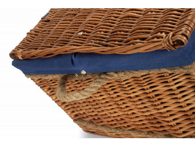 "Basket, 28" DOUBLE STEAMED ROPE HANDLED TRUNK with NAVY BLUE LINING"