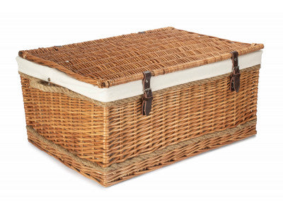 "Basket, 28" DOUBLE STEAMED ROPE HANDLED TRUNK with WHITE LINING"