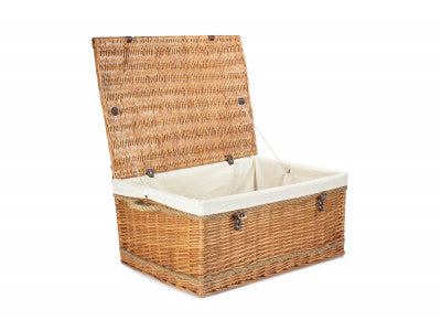 "Basket, 28" DOUBLE STEAMED ROPE HANDLED TRUNK with WHITE LINING"
