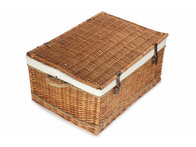 "Basket, 28" DOUBLE STEAMED ROPE HANDLED TRUNK with WHITE LINING"