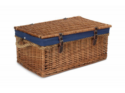 "Basket, 24" DOUBLE STEAMED ROPE HANDLED TRUNK with NAVY BLUE LINING"