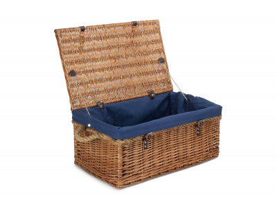 "Basket, 24" DOUBLE STEAMED ROPE HANDLED TRUNK with NAVY BLUE LINING"