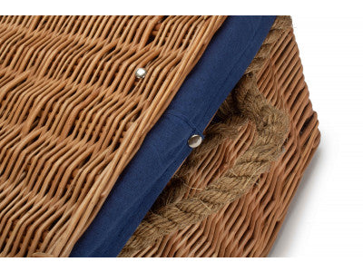 "Basket, 24" DOUBLE STEAMED ROPE HANDLED TRUNK with NAVY BLUE LINING"
