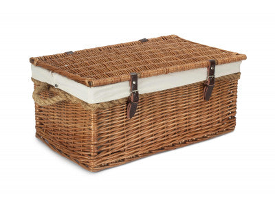 "Basket, 24" DOUBLE STEAMED ROPE HANDLED TRUNK with WHITE LINING"