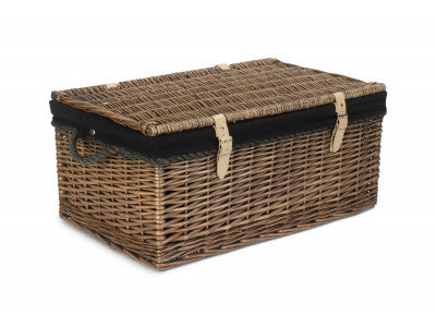 "Basket, 24" ANTIQUE WASH ROPE HANDLED TRUNK with BLACK LINING"