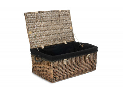 "Basket, 24" ANTIQUE WASH ROPE HANDLED TRUNK with BLACK LINING"