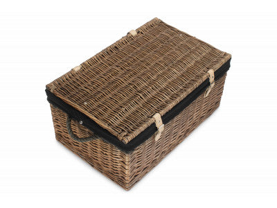 "Basket, 24" ANTIQUE WASH ROPE HANDLED TRUNK with BLACK LINING"