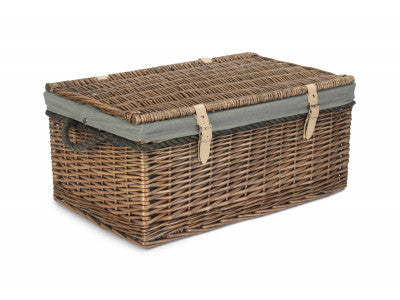 "Basket, 24" ANTIQUE WASH ROPE HANDLED TRUNK with GREY SAGE LINING"
