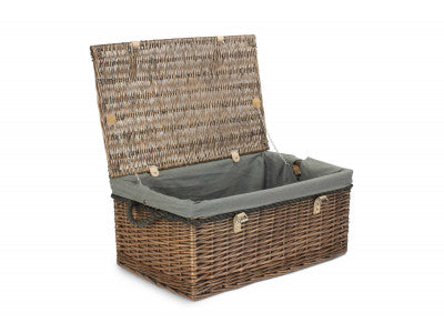 "Basket, 24" ANTIQUE WASH ROPE HANDLED TRUNK with GREY SAGE LINING"