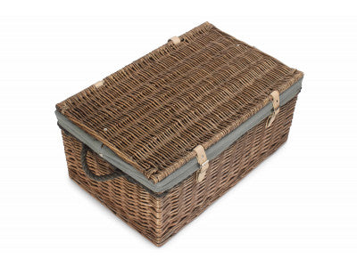 "Basket, 24" ANTIQUE WASH ROPE HANDLED TRUNK with GREY SAGE LINING"
