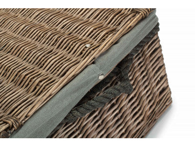 "Basket, 24" ANTIQUE WASH ROPE HANDLED TRUNK with GREY SAGE LINING"