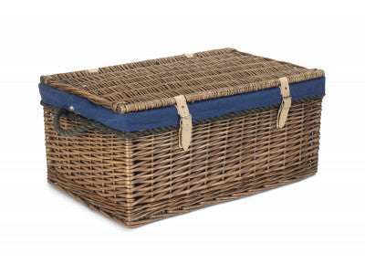 "Basket, 24" ANTIQUE WASH ROPE HANDLED TRUNK with NAVY BLUE LINING"