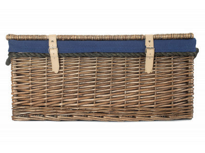"Basket, 24" ANTIQUE WASH ROPE HANDLED TRUNK with NAVY BLUE LINING"