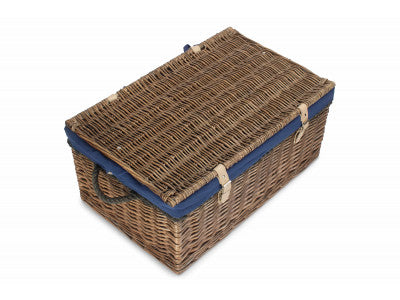 "Basket, 24" ANTIQUE WASH ROPE HANDLED TRUNK with NAVY BLUE LINING"