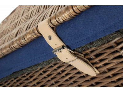 "Basket, 24" ANTIQUE WASH ROPE HANDLED TRUNK with NAVY BLUE LINING"