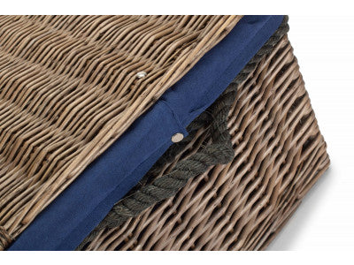 "Basket, 24" ANTIQUE WASH ROPE HANDLED TRUNK with NAVY BLUE LINING"