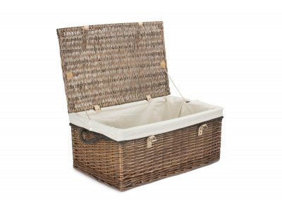 "Basket, 24" ANTIQUE WASH ROPE HANDLED TRUNK with WHITE LINING"