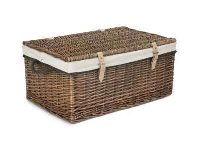 "Basket, 24" ANTIQUE WASH ROPE HANDLED TRUNK with WHITE LINING"