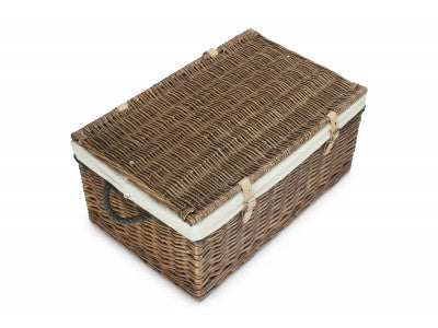 "Basket, 24" ANTIQUE WASH ROPE HANDLED TRUNK with WHITE LINING"