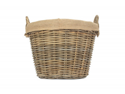 Basket, ROUND GREY RATTAN LOG BASKET with HESSIAN LINING