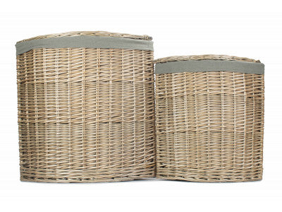 Basket, Set of 2 ANTIQUE WASH CORNER LAUNDRY BASKET with GREY SAGE LINING 