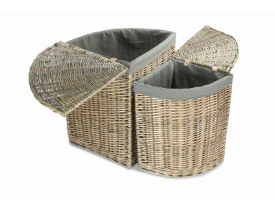 Basket, Set of 2 ANTIQUE WASH CORNER LAUNDRY BASKET with GREY SAGE LINING 