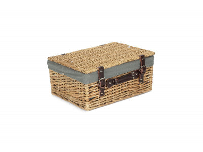 "Basket, 16" BUFF HAMPER with GREY SAGE LINING"