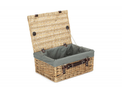 "Basket, 16" BUFF HAMPER with GREY SAGE LINING"