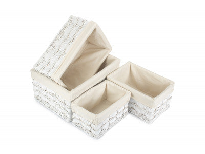 Basket, WHITE SCANDI STORAGE BASKETS with WHITE LINING SET 4 