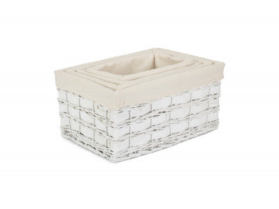 Basket, WHITE SCANDI STORAGE BASKETS with WHITE LINING SET 4 