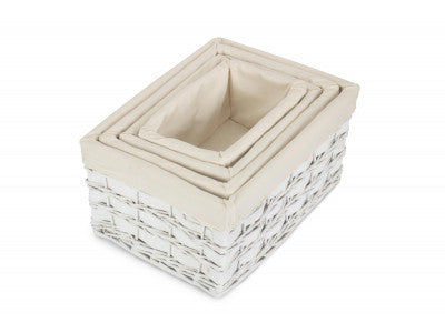 Basket, WHITE SCANDI STORAGE BASKETS with WHITE LINING SET 4 