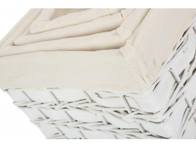 Basket, WHITE SCANDI STORAGE BASKETS with WHITE LINING SET 4 