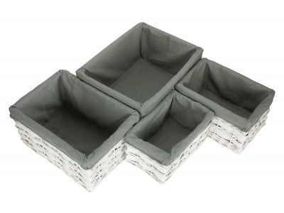Basket, Set of 4 WHITE SCANDI STORAGE BASKET with GREY SAGE LINING 