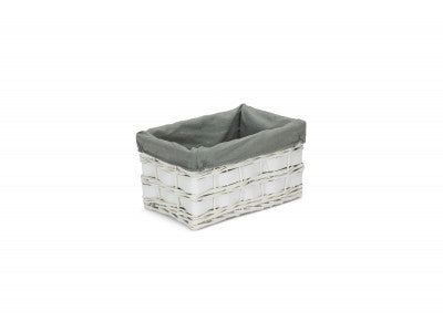 Basket, SMALL WHITE SCANDI STORAGE BASKET with GREY SAGE LINING