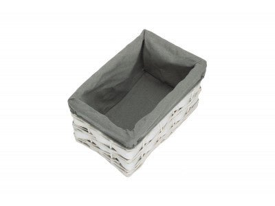 Basket, SMALL WHITE SCANDI STORAGE BASKET with GREY SAGE LINING