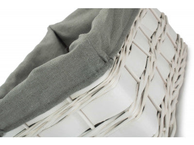 Basket, SMALL WHITE SCANDI STORAGE BASKET with GREY SAGE LINING