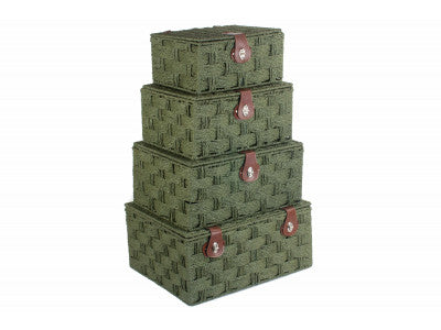 Basket, SET 4 FOREST GREEN PAPER ROPE HAMPERS