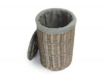 Basket, SMALL ANTIQUE WASH ROUND LAUNDRY BASKET with GREY SAGE LINING