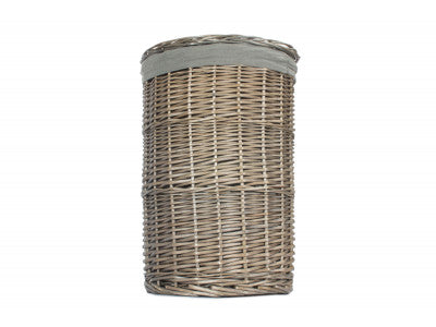 Basket, SMALL ANTIQUE WASH ROUND LAUNDRY BASKET with GREY SAGE LINING
