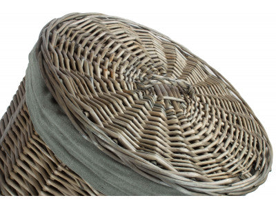 Basket, SMALL ANTIQUE WASH ROUND LAUNDRY BASKET with GREY SAGE LINING