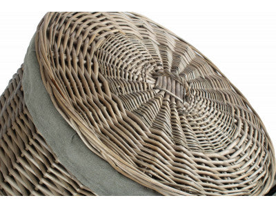 Basket, LARGE ANTIQUE WASH ROUND LAUNDRY BASKET with GREY SAGE LINING
